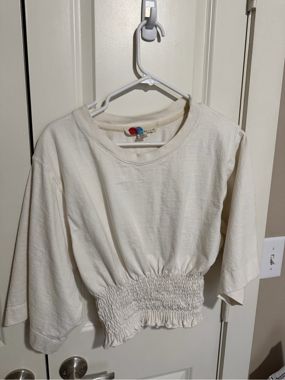Free people beach-  Cream Smocked Waist Tee- M
